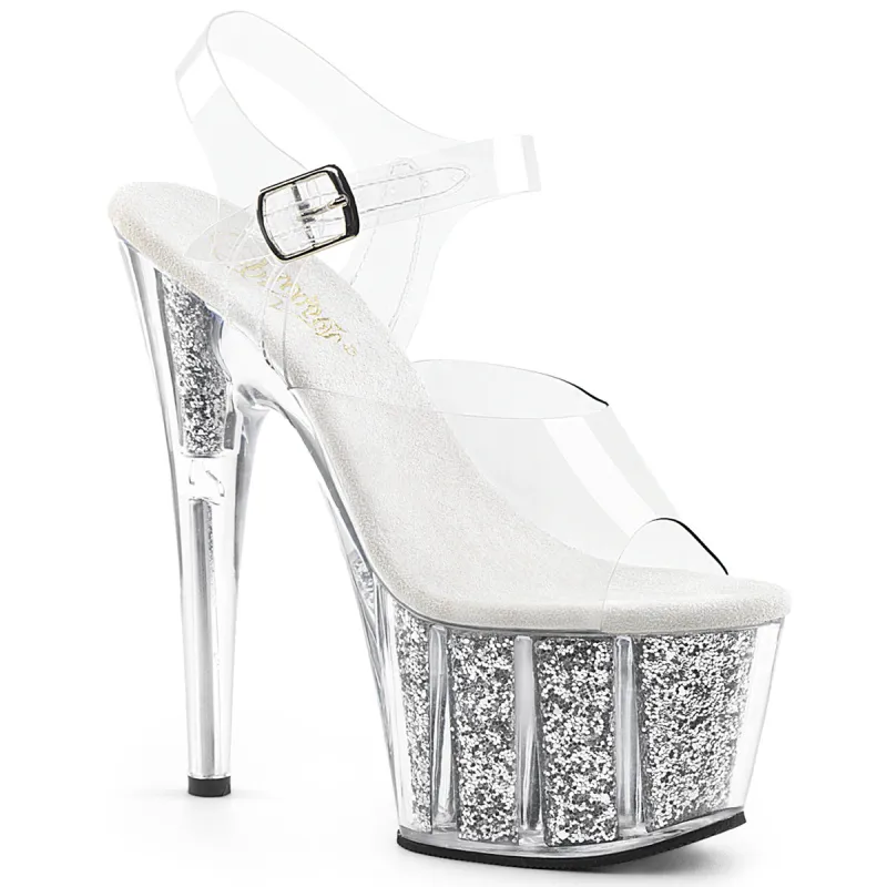 Pleaser Adore-708G-Clear/Silver-Size 8-Clearance sold by Shoe Freaks