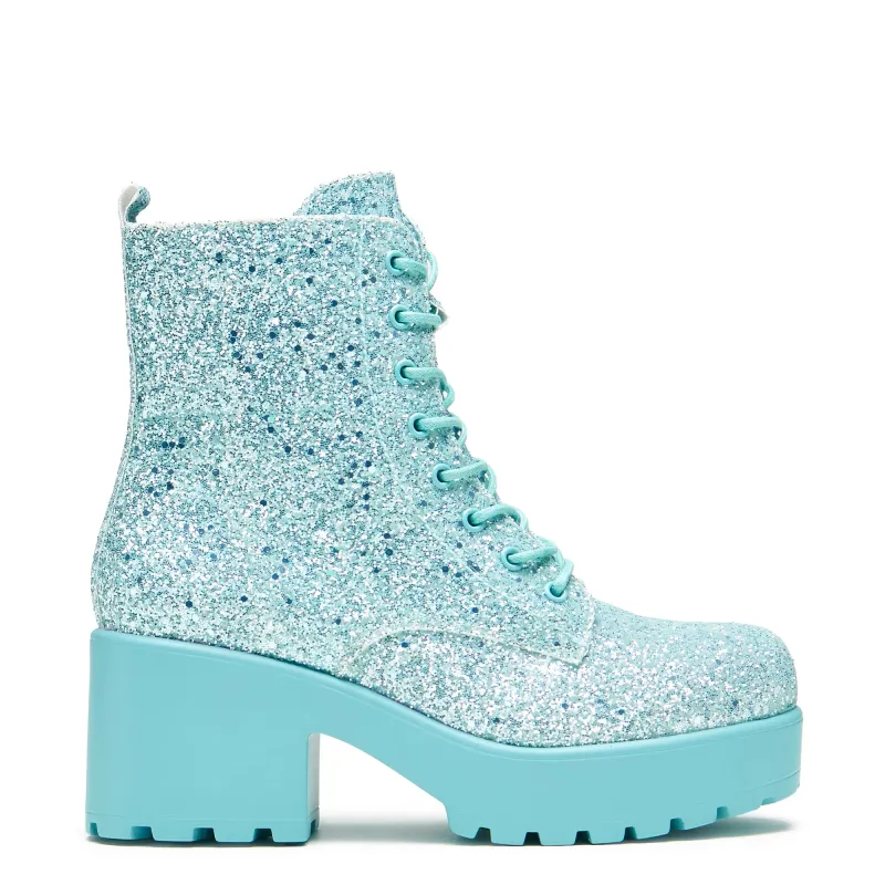 Wizard’s Spell Platform Glitter Boots - Aqua sold by Shoe Freaks