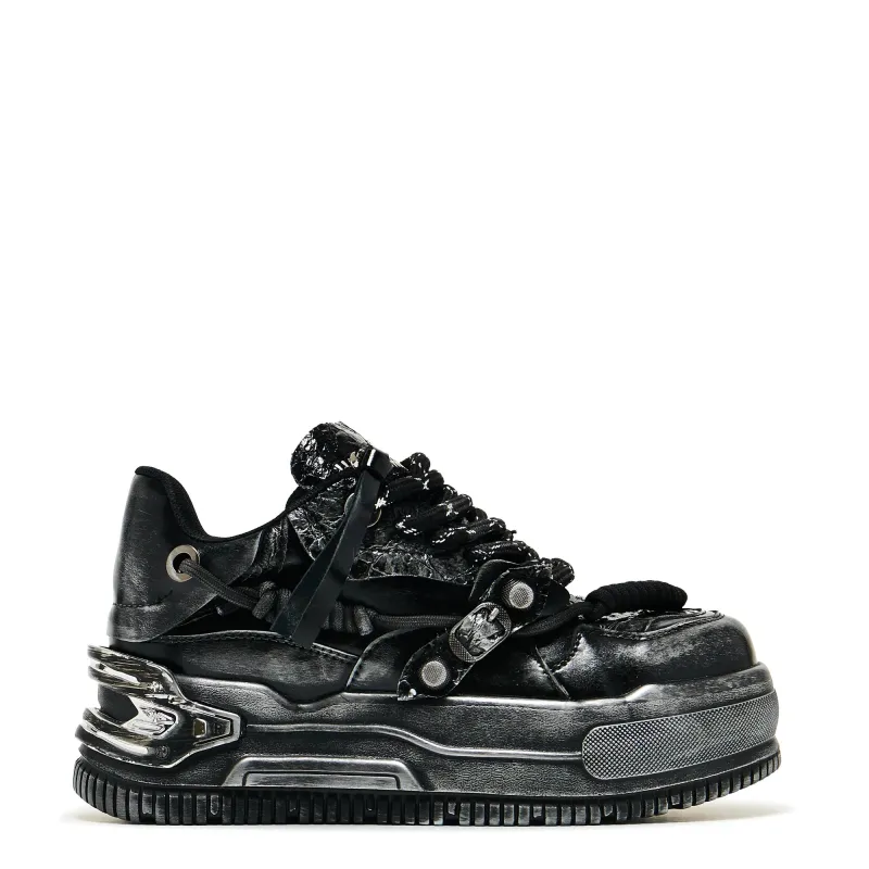 Metamorphosis Distressed Platform Trainers - Charcoal sold by Shoe Freaks