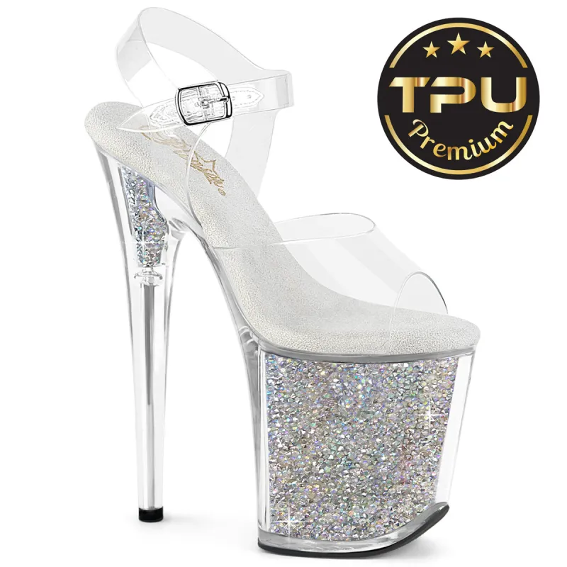 Pleaser Flamingo-808PREM-RSI-Clear/Clear-Silver-Size 6-Clearance sold by Shoe Freaks
