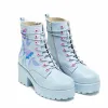 Butterfly Dune Suede Platform Military Boots - Blue sold by Shoe Freaks