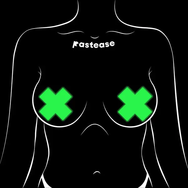Plus X: Glow-in-the-Dark Neon Yellow Cross Pasties Nipple Covers sold by Shoe Freaks product image thumbnail 4