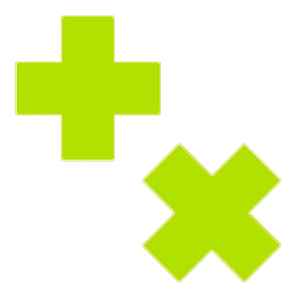 Plus X: Glow-in-the-Dark Neon Yellow Cross Pasties Nipple Covers sold by Shoe Freaks