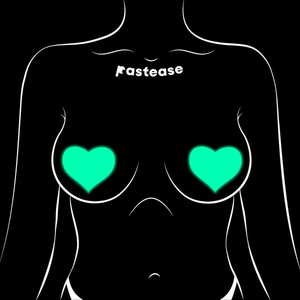 Love: Glow in the Dark Neon Turquoise Heart Pasties Nipple Covers sold by Shoe Freaks product image thumbnail 2