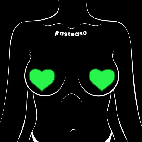 Love: Glow in the Dark Neon Yellow Heart Pasties Nipple Covers sold by Shoe Freaks product image thumbnail 5