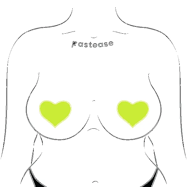 Love: Glow in the Dark Neon Yellow Heart Pasties Nipple Covers sold by Shoe Freaks product image thumbnail 4