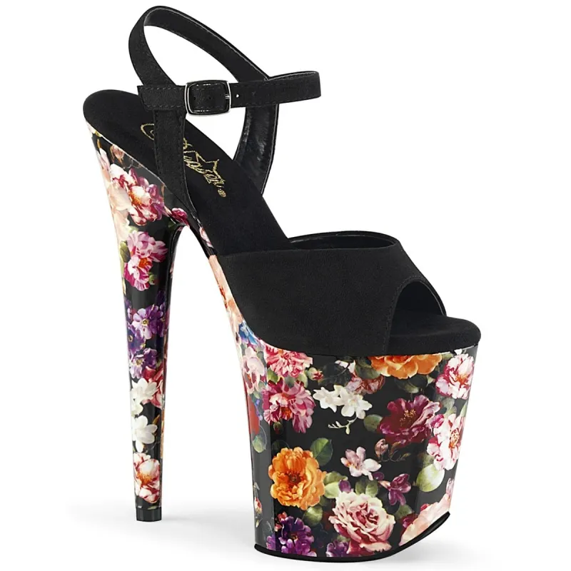 Pleaser Flamingo-809WR-Black-Floral Print-Size 8-Clearance sold by Shoe Freaks