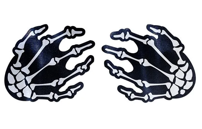 White Boney Skeleton Hands on Black Nipple Pasties sold by Shoe Freaks product image thumbnail 2