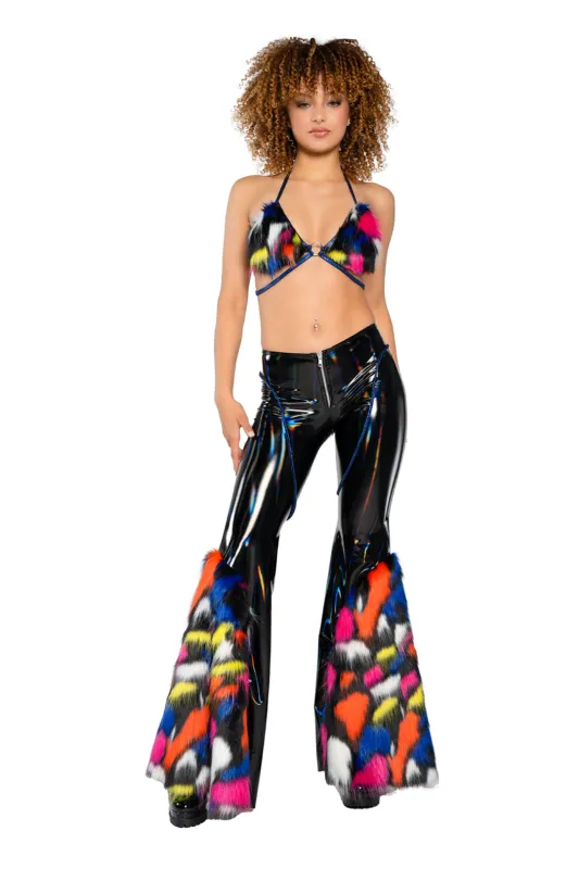 Holo PVC/Faux Fur Bell-Bottom Pants made by Shoe Freaks