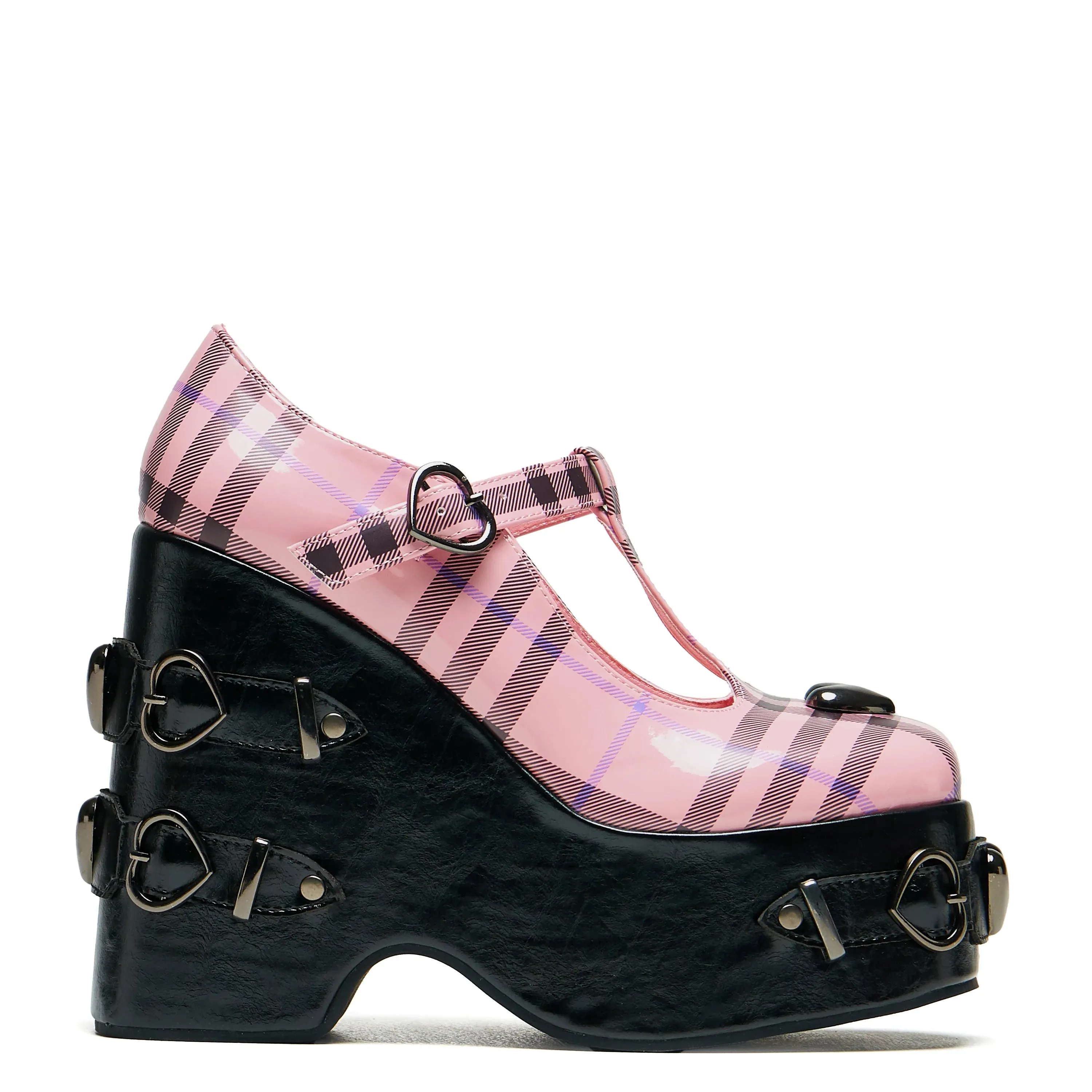 Sweet Apathy Plaid Wedge Mary Janes - Pink-Size 8-Clearance sold by Shoe Freaks