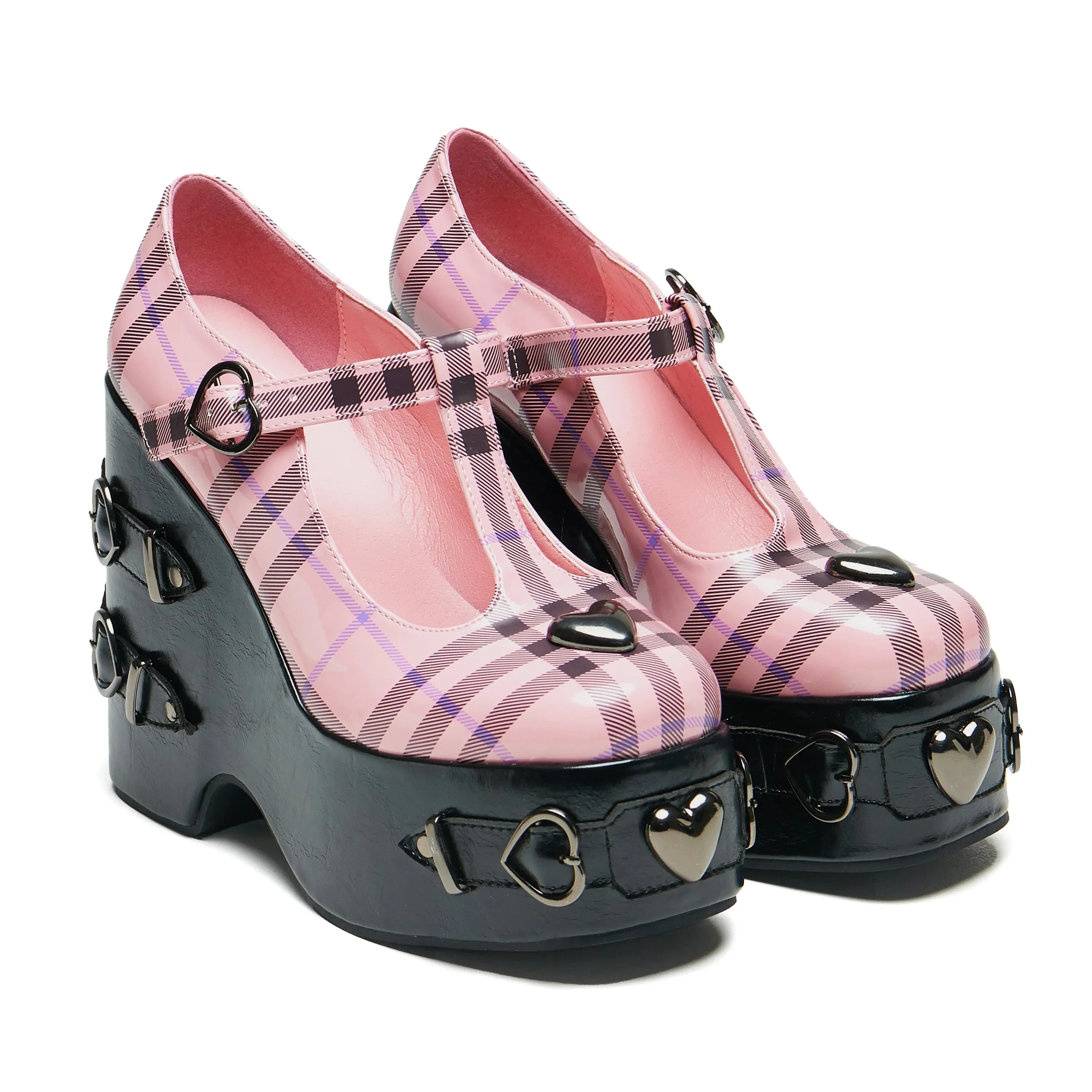 Sweet Apathy Plaid Wedge Mary Janes - Pink-Size 8-Clearance sold by Shoe Freaks product image thumbnail 2