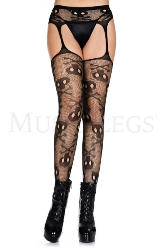 Skull Fishnet Suspender sold by Shoe Freaks
