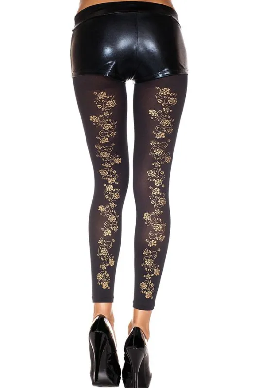 Golden Floral Print Opaque Leggings sold by Shoe Freaks