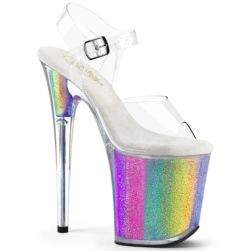 Pleaser Flamingo-808RG-01-Clear/Rainbow-Size 5-Clearance sold by Shoe Freaks
