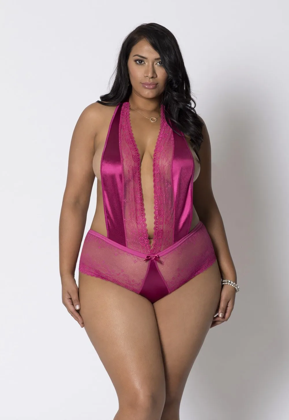 Lace & Stretch Satin Teddy sold by Shoe Freaks