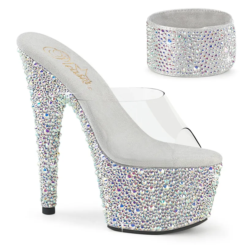 Pleaser Bejeweled-712MS-Clear/Silver-Size 8-Clearance sold by Shoe Freaks