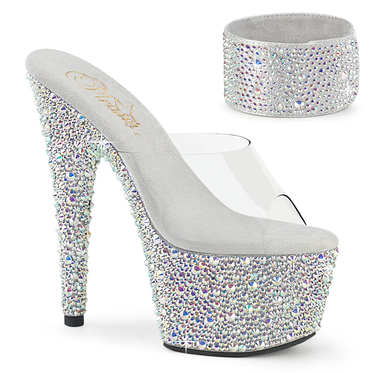 Pleaser Bejeweled-712MS-Clear/Silver-Size 8-Clearance sold by Shoe Freaks