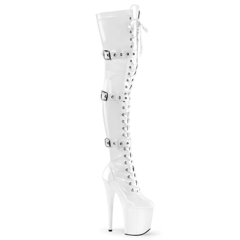 Pleaser Flamingo-3028-White-Size 8-Clearance sold by Shoe Freaks