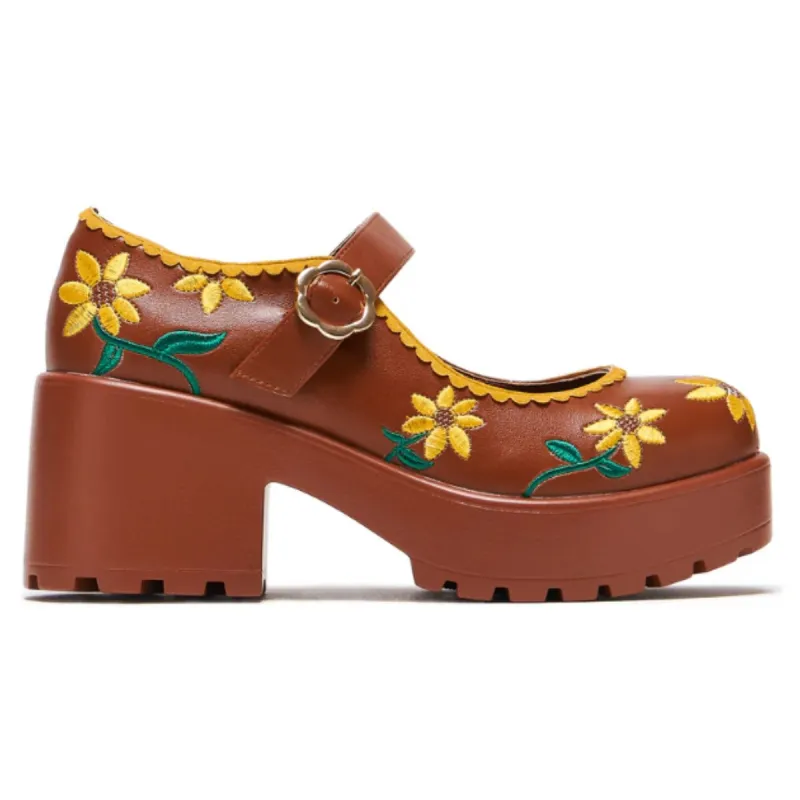 Tira Brown Mary Janes ‘Sunflower Edition' sold by Shoe Freaks