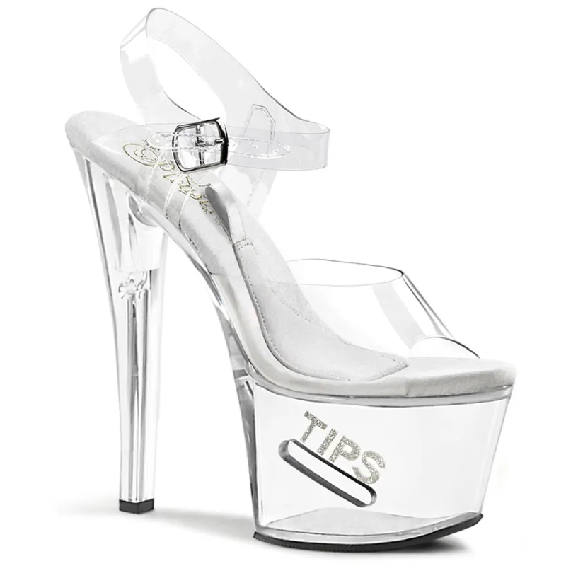 Pleaser Tipjar-708-5-Clear-Size 8-Clearance sold by Shoe Freaks