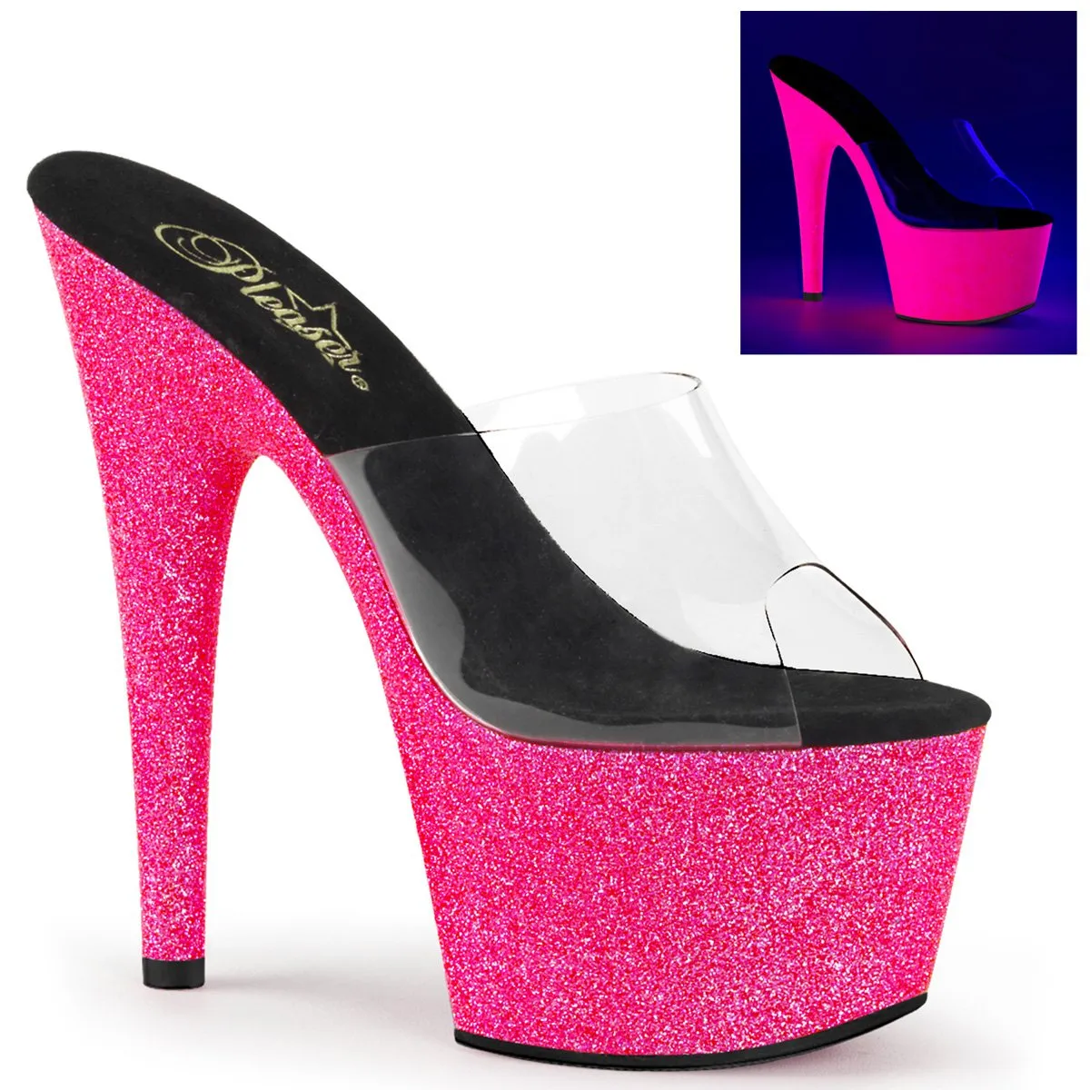 Pleaser Adore-701UVG-Clear-Neon Hot Pink-Size 7-Clearance sold by Shoe Freaks