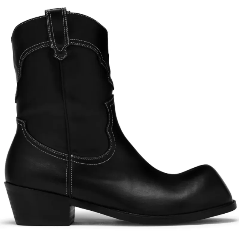 Hexmark Men's Snub Nose Short Cowboy Boots - Black Vintage sold by Shoe Freaks