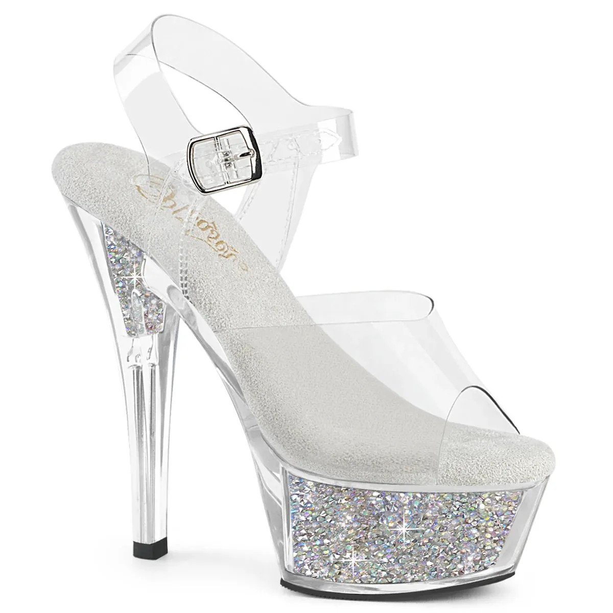Pleaser Kiss-208RSI-Clear/Clear-Silver-Size 14-Clearance sold by Shoe Freaks