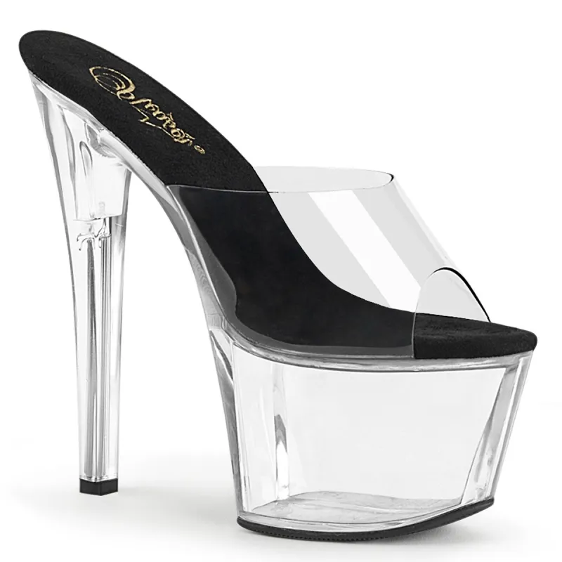 Pleaser Sky-301-Clear-Black/Clear-Size 10-Clearance sold by Shoe Freaks