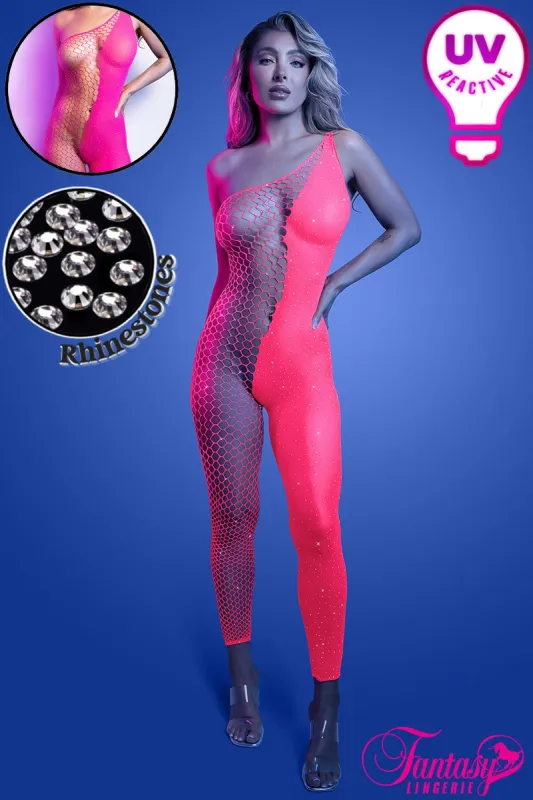 Asymmetrical UV Reactive Footless Bodystocking sold by Shoe Freaks