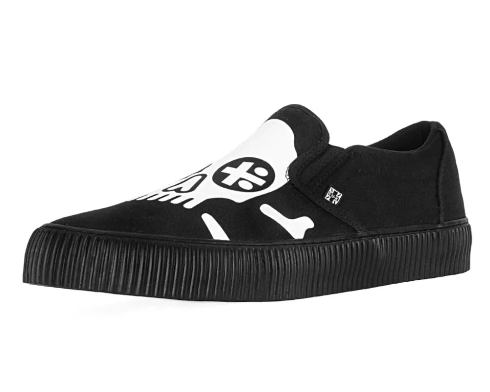 TUK-A3352 Black Skull Canvas Slip-On Sneaker made by T.U.K