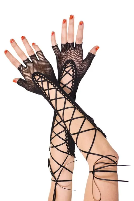 Fingerless Lace Up Fishnet Elbow Length Warmer sold by Shoe Freaks