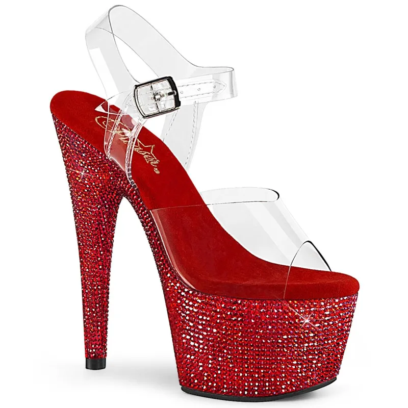 Pleaser Bejeweled-708DM-Clear-Red-Size 5-Clearance sold by Shoe Freaks