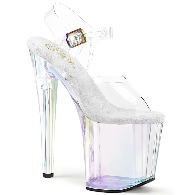 Pleaser Enchant-708HT-Clear/Holographic Tinted Rainbow-Size 5-Clearance sold by Shoe Freaks