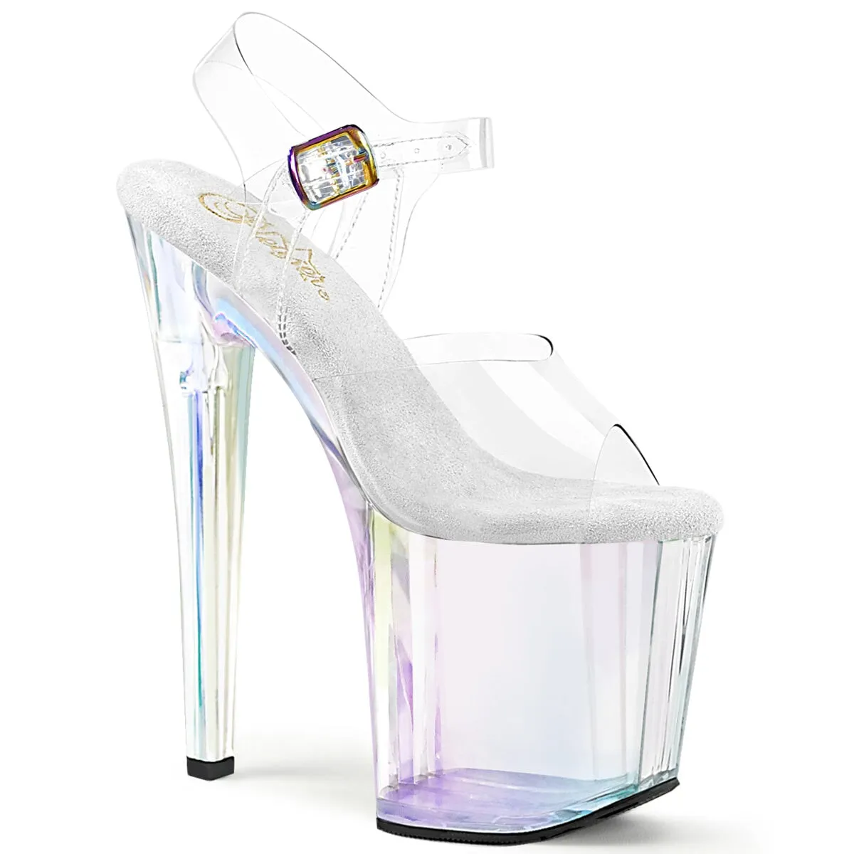 Pleaser Enchant-708HT-Clear/Holographic Tinted Rainbow-Size 5-Clearance sold by Shoe Freaks