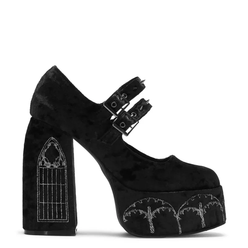 Lady Menace Grunge Crushed Velvet Heels - Black-Size 10-Clearance made by Koi Footwear