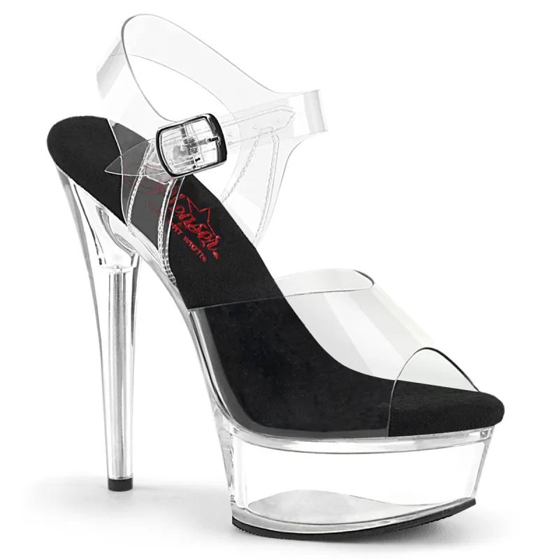 Pleaser Excite-608-Clear-Black/Clear-Size 6-Clearance sold by Shoe Freaks