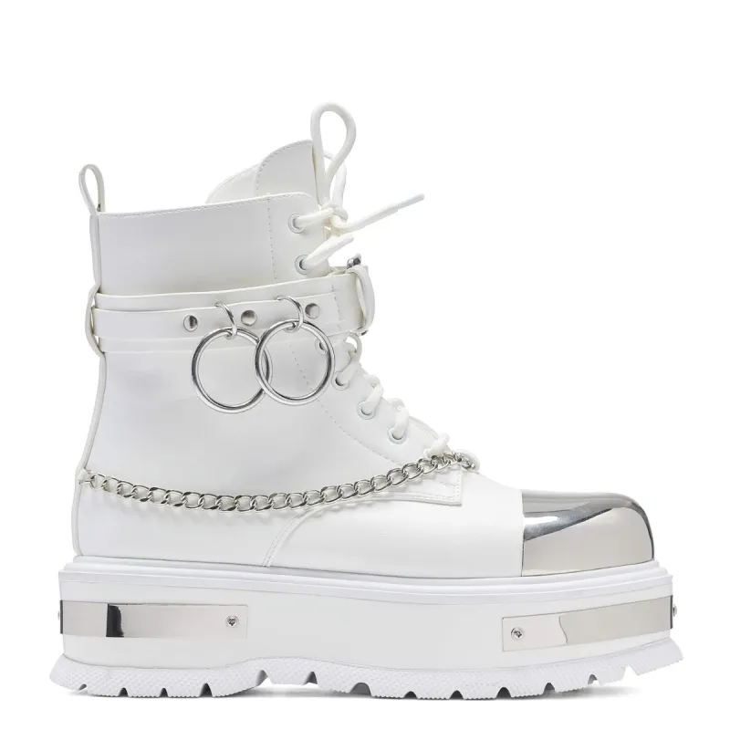 Borin Hardware Platform Boots - White sold by Shoe Freaks