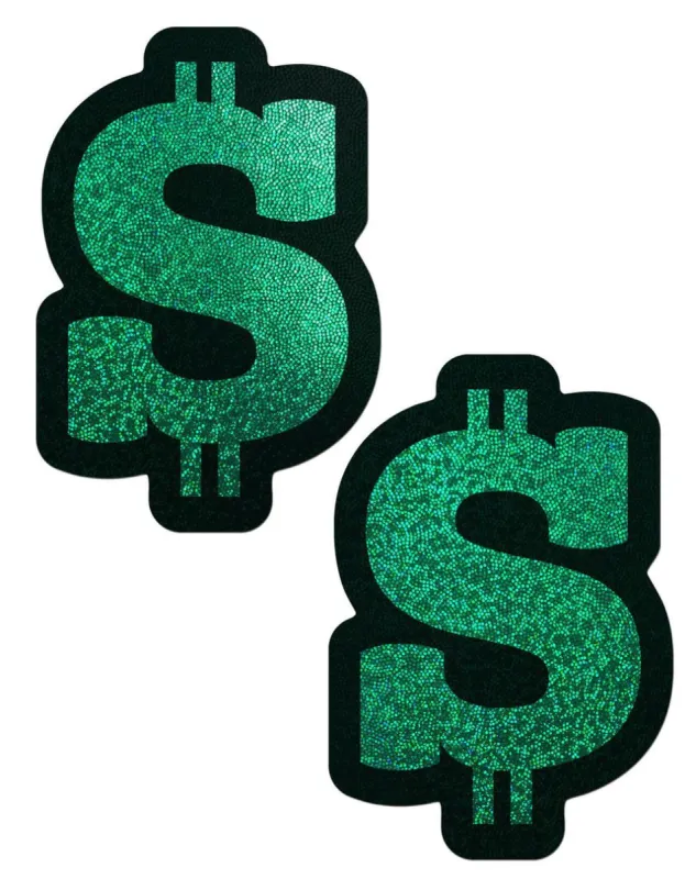 Money: Green Glitter Dollar Sign Nipple Pasties sold by Shoe Freaks