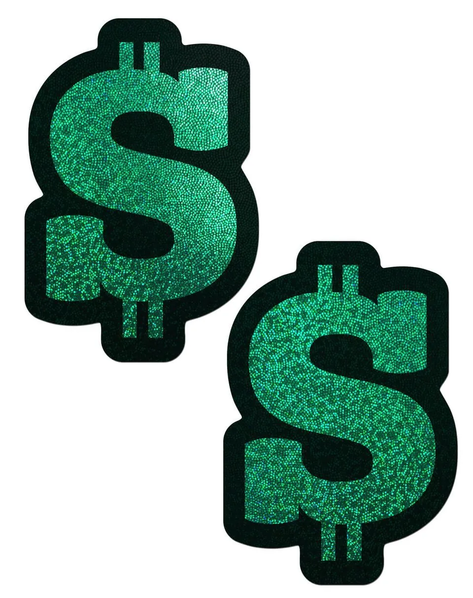 Money: Green Glitter Dollar Sign Nipple Pasties sold by Shoe Freaks