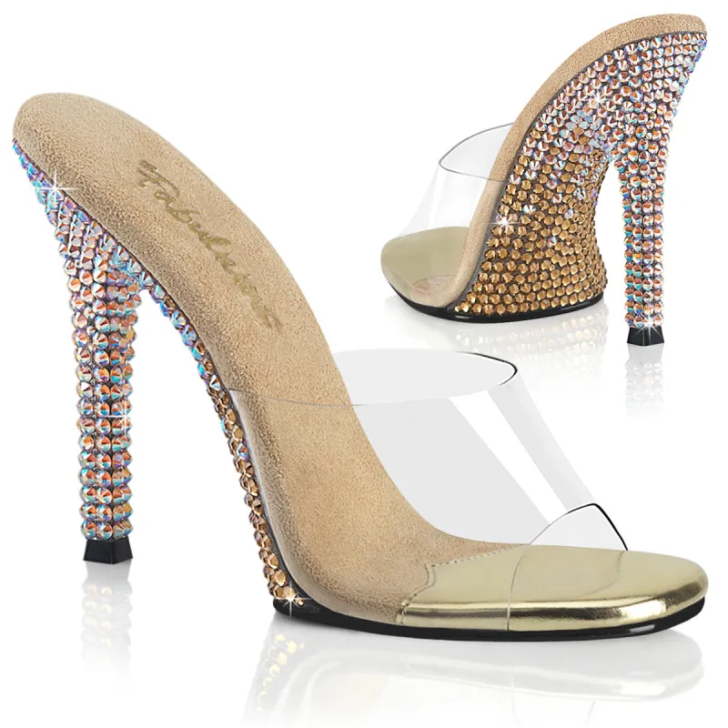Fabulicious Gala-01DMM-Clear/Gold-Size 6-Clearance sold by Shoe Freaks