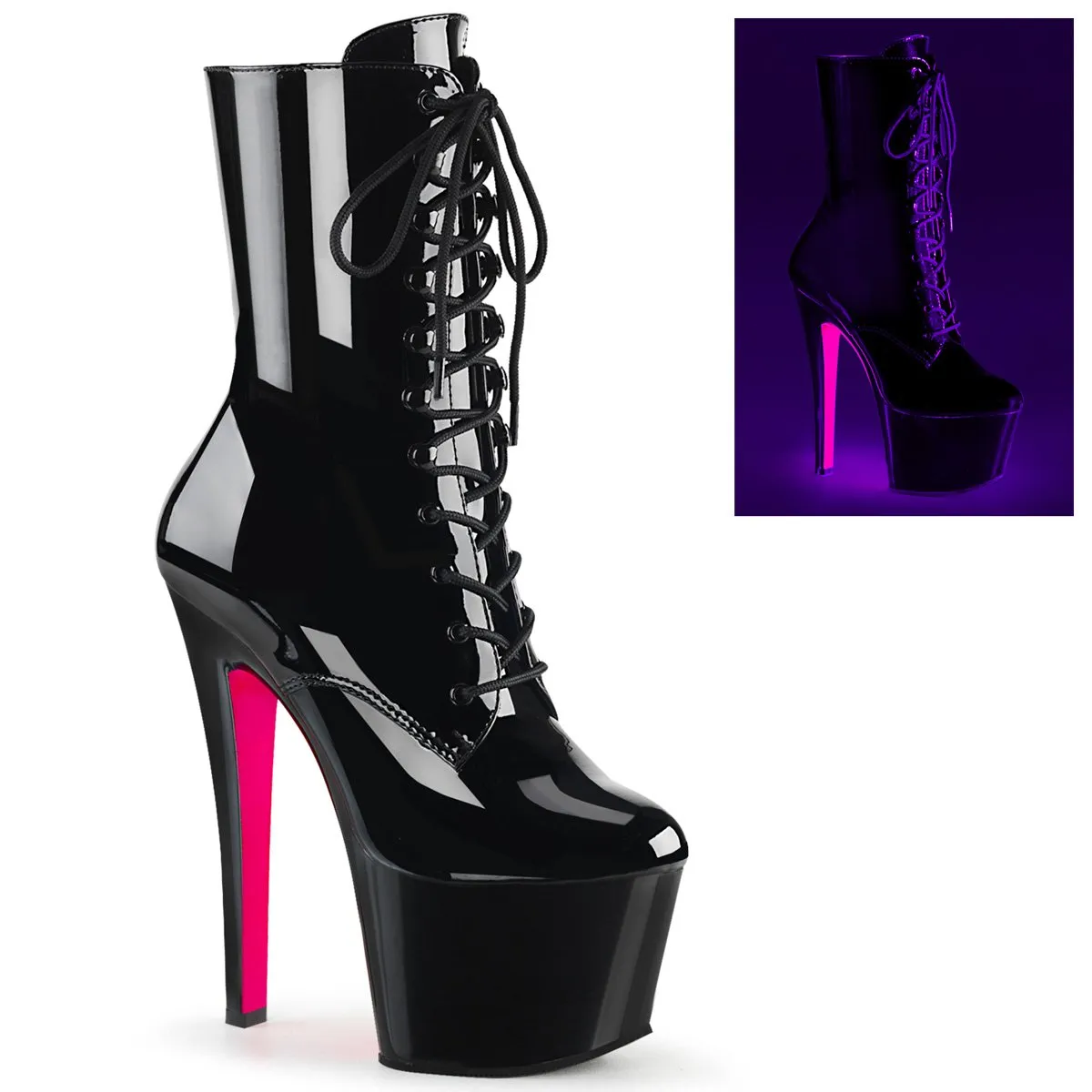 Pleaser Sky-1020TT-Black-Neon Pink-Size 7-Clearance sold by Shoe Freaks