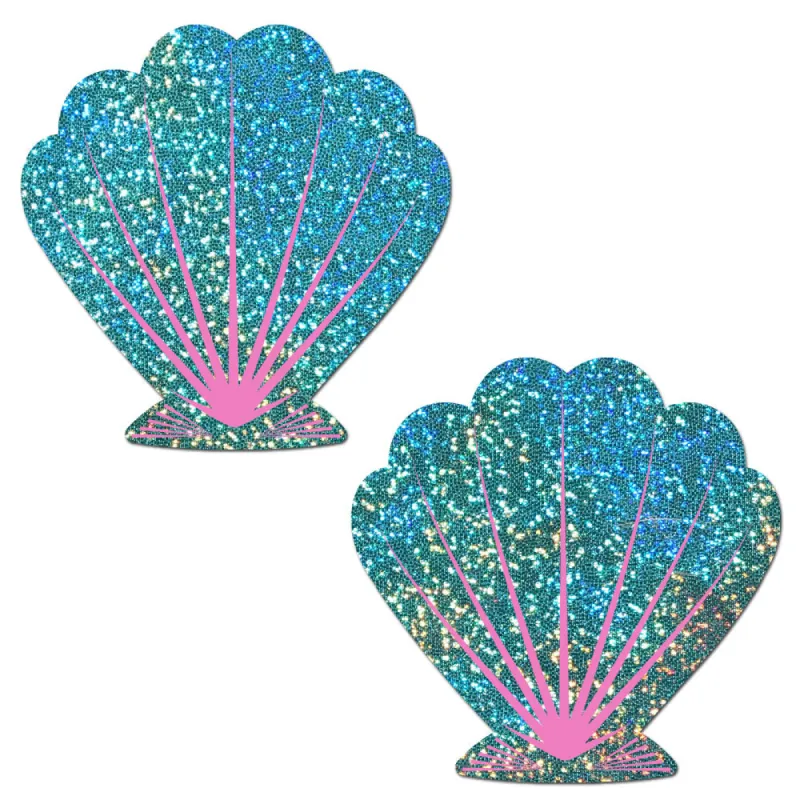 Mermaid: Liquid Seafoam Green and Pink Seashell Nipple Pasties sold by Shoe Freaks