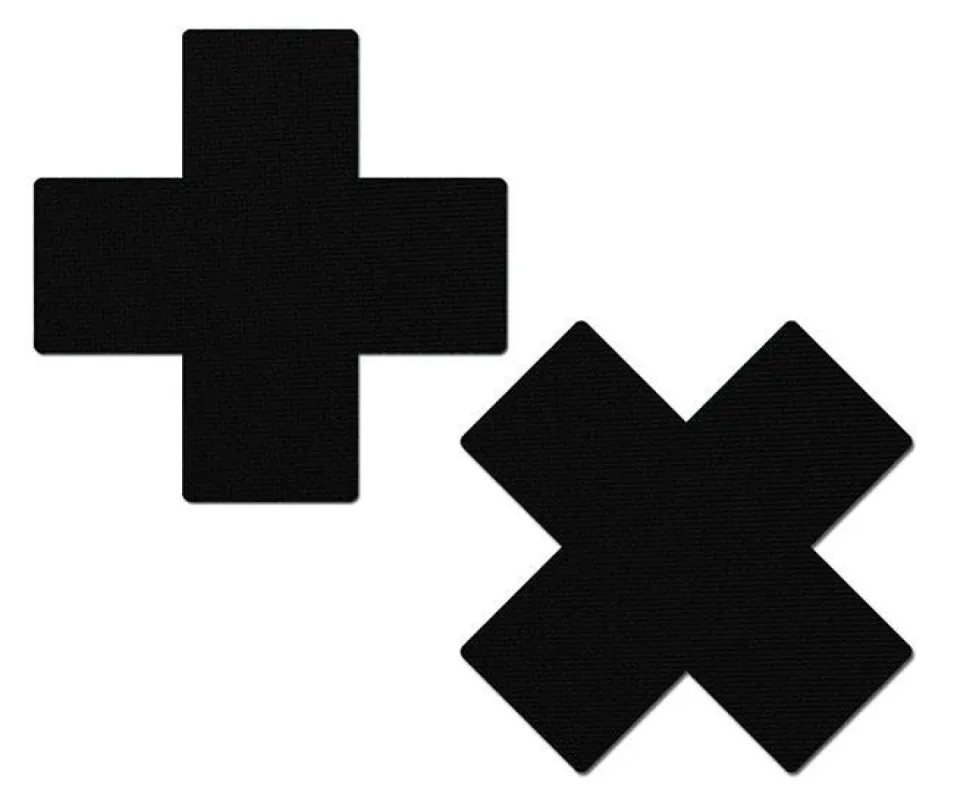 Plus X: Matte Black Cross Nipple Pasties sold by Shoe Freaks