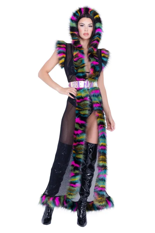 Fur Trimmed Fishnet Duster with Belt sold by Shoe Freaks