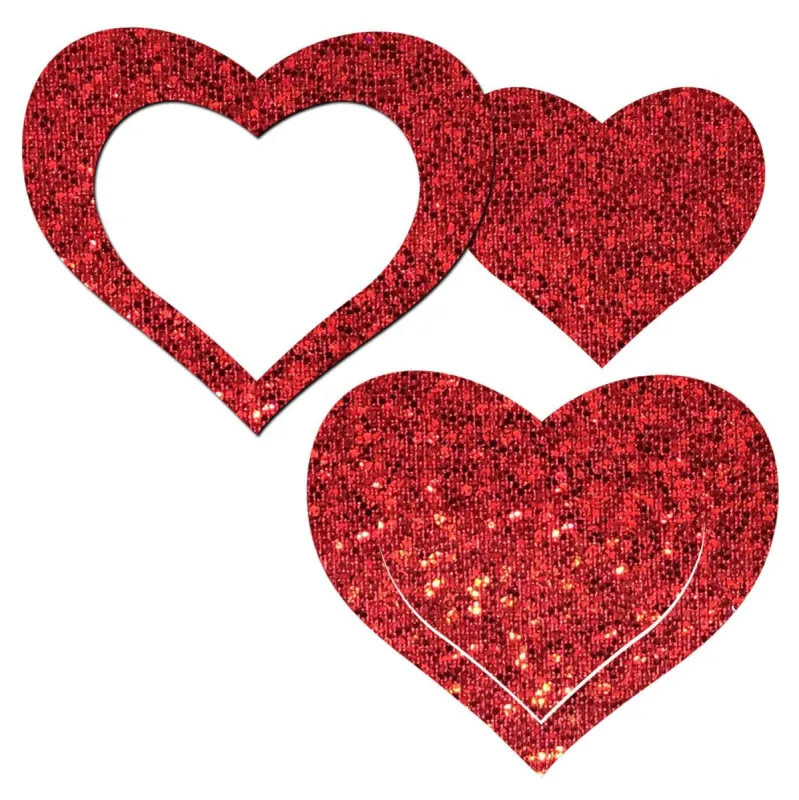 Peek-a-Boob: Red Glitter Heart Frame & Center Nipple Pasties sold by Shoe Freaks