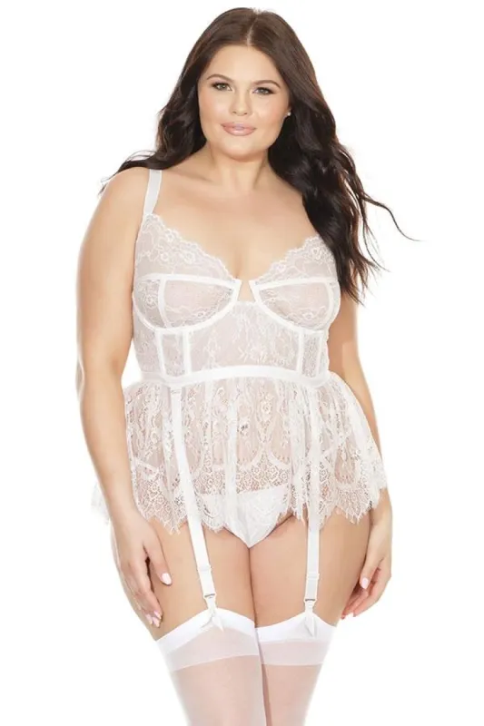 Eyelash Lace & Powernet Peplum Bustier sold by Shoe Freaks