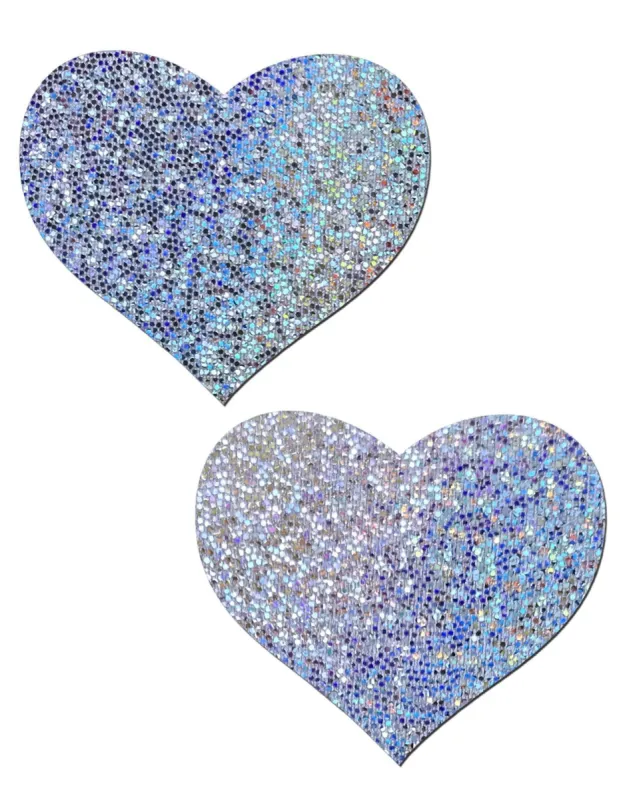 Love: Silver Glitter Hearts Nipple Pasties sold by Shoe Freaks