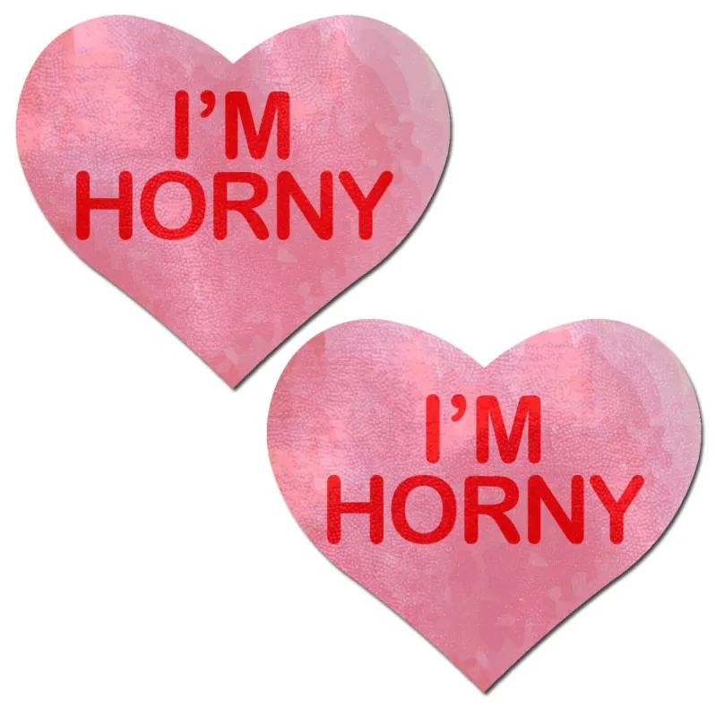 Love: Liquid Pink Heart with 'I'm Horny' Nipple Pasties sold by Shoe Freaks