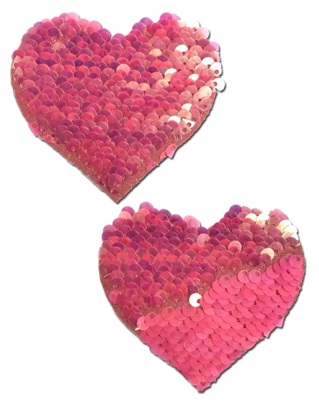 Love: Hot Pink & Matte Pink Color Changing Sequin Heart Nipple Pasties sold by Shoe Freaks