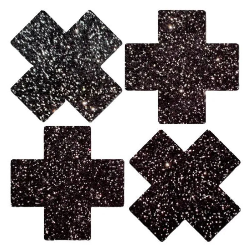 Petite Plus X: Two Pair of Small Sparkle Black Plus Nipple Pasties sold by Shoe Freaks